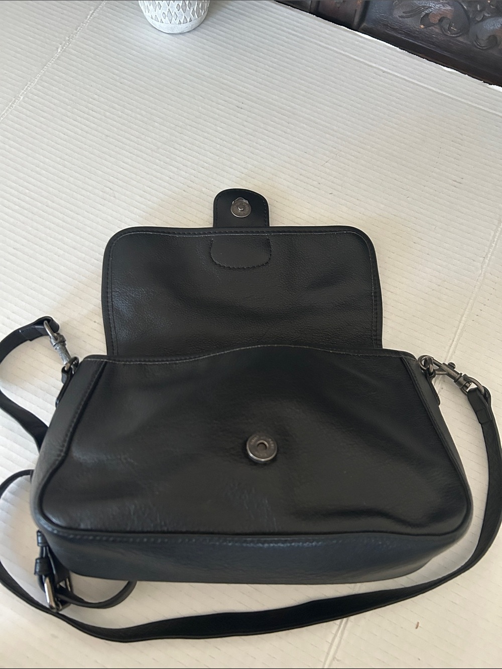 Beautiful Black Pebbled Leather Crossbody with Silver Logo - Picture 10 of 15